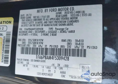 2015 Ford Mustang from USA, damaged, VIN 1FA6P8AM4F5309428